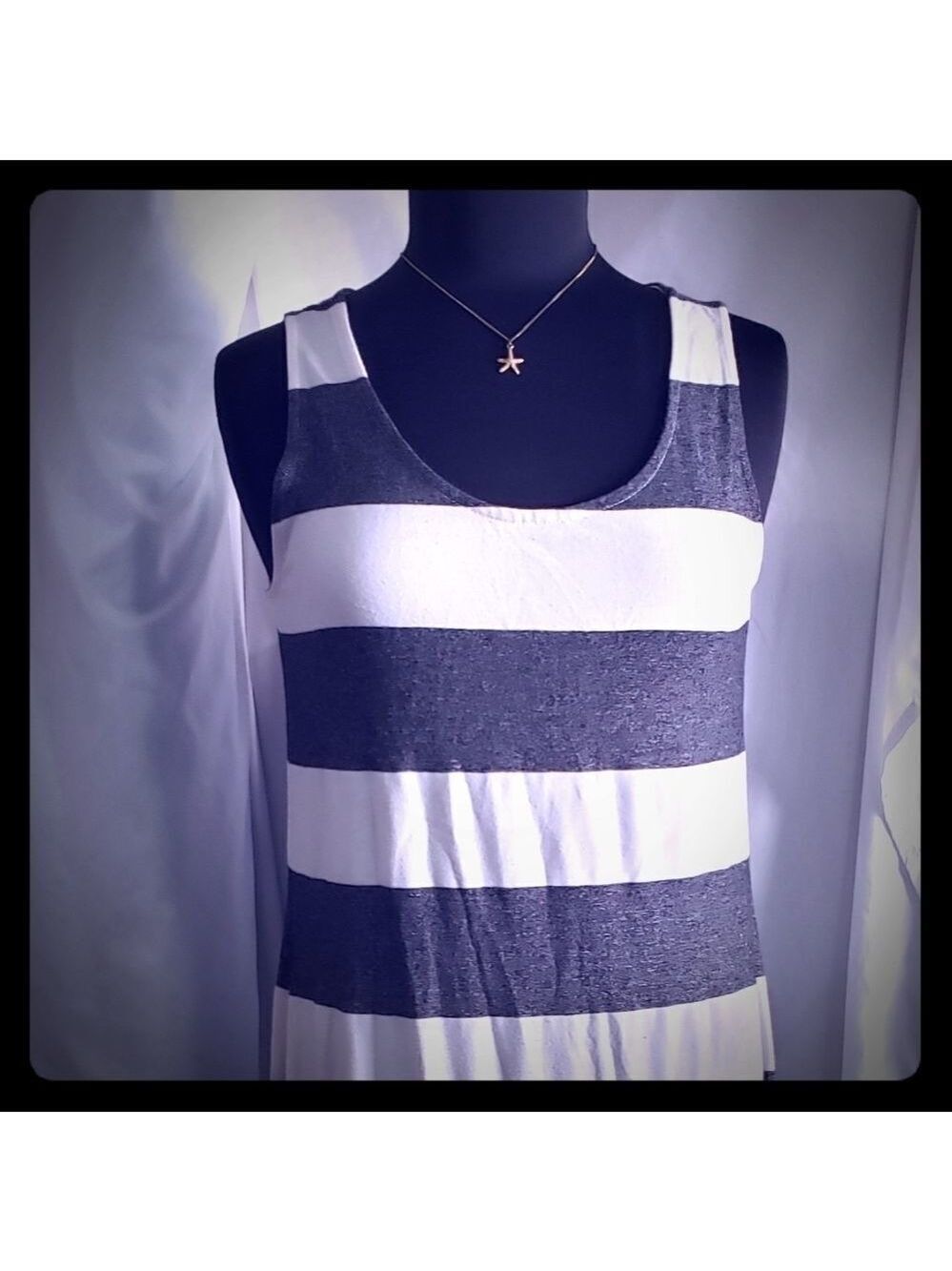 Kenar Striped Maxi Dress Gray and White Medium